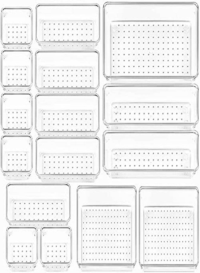 Topinon Desk Drawer Organizer Tray Acrylic Clear Makeup Drawer Organizers (16 Pc) - Transparent - Image 1
